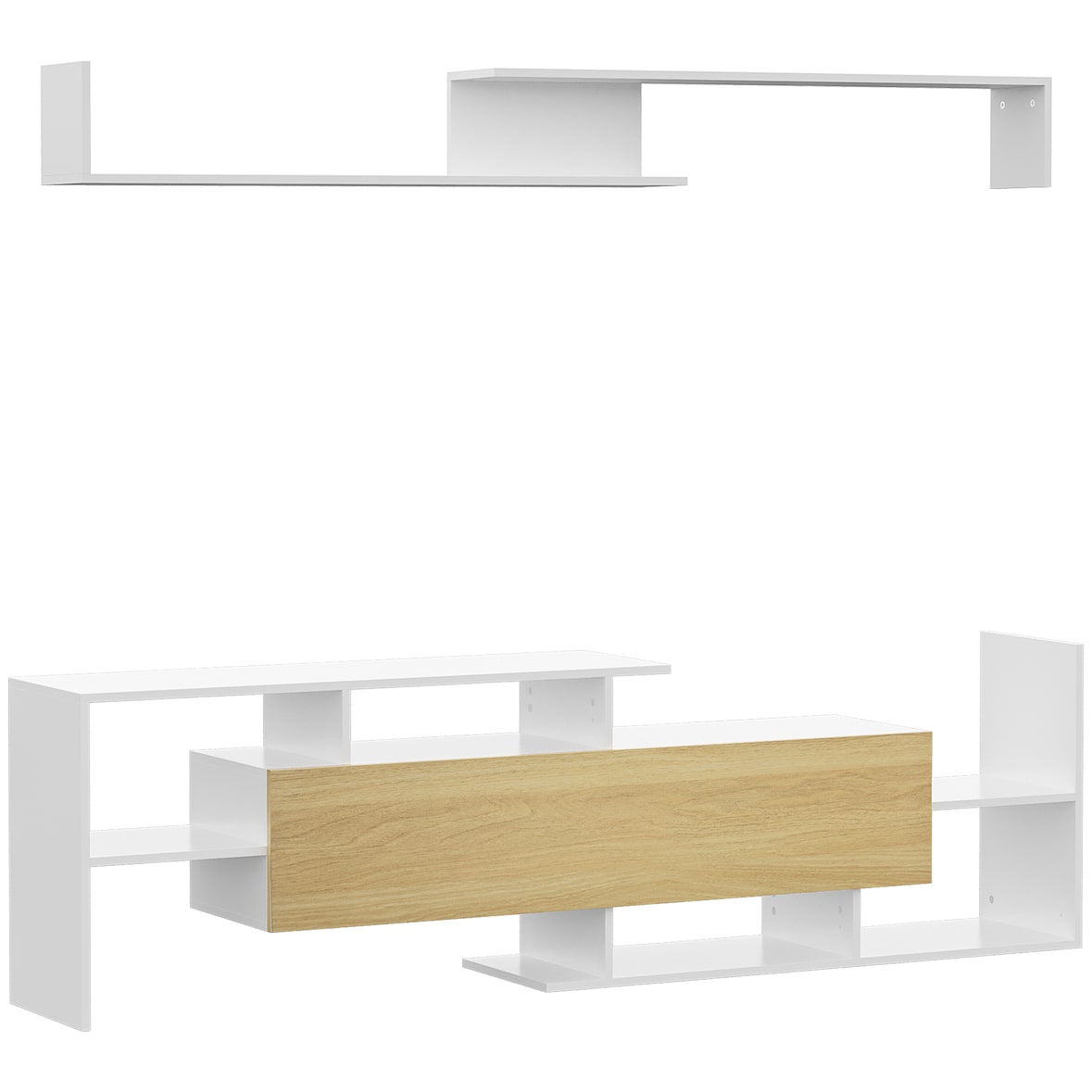 Mueble de Salón para TV Conjunto Muebles de TV con Mesa para Televisor 153,6x25x42 cm y Estante de Pared 150x14,5x16,3 cm