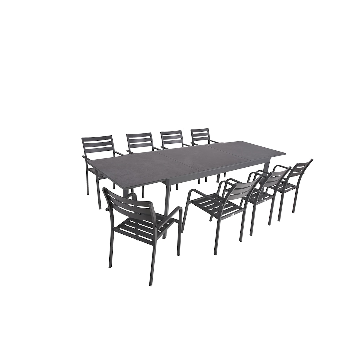 Garten-Sitzgruppe EGON 9-tlg. - Kunststoff, Grau | Gartenmöbel-Set Gartengarnitur Garten-Essgruppe mit Stühlen und Esstisch