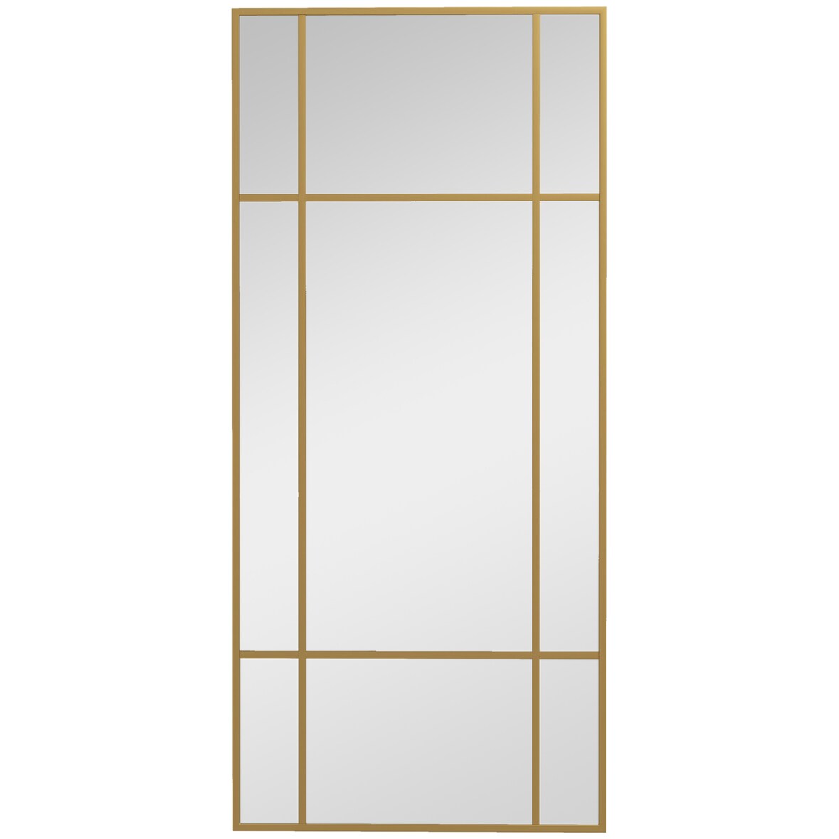 Wandspiegel rechteckig 110x50x2 cm Metallrahmen mit Gitterdesign in Gold, dickes Glas mit Sicherheitsfolie, vertikal oder horizontal