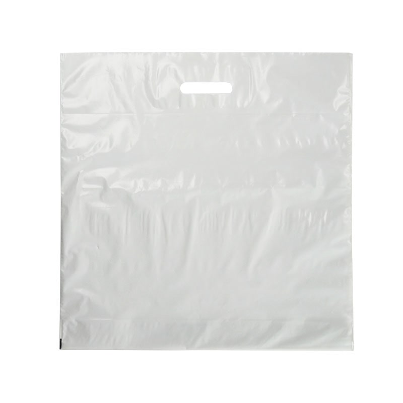 Sac plastique blanc poignées découpées en PEBD recyclé 50x50+5cm par 500 - Gimex