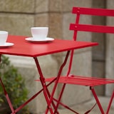 thumbnail of Table de jardin pliante bistrot en acier rouge - Oviala