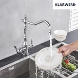 thumbnail of KLARWERK® Julian | Retro 3-Wege Armatur Edelstahl Chrom glänzend | Vintage Filter Wasserhahn Küche Silber| Osmose Mischbatterie U-Auslauf 3 Anschlüsse