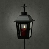 thumbnail of Laterne mit roter Mini LED Kerze mit 2 wechselbaren Spitzen und Erdspieß