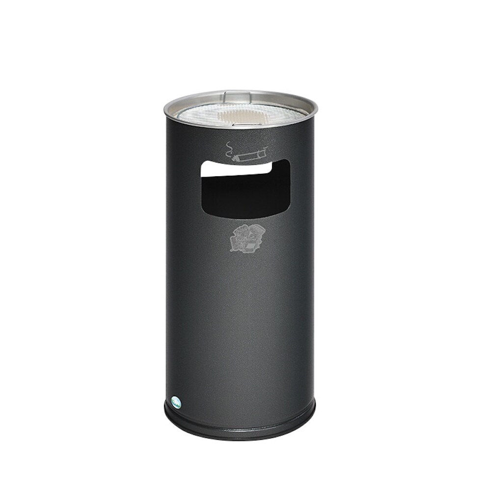 PROREGAL Klassischer Kombiascher rund | HxBxT 70x32x32cm | Verzinkter Stahl | Grau | Mülleimer Aschenbecher Abfalleimer