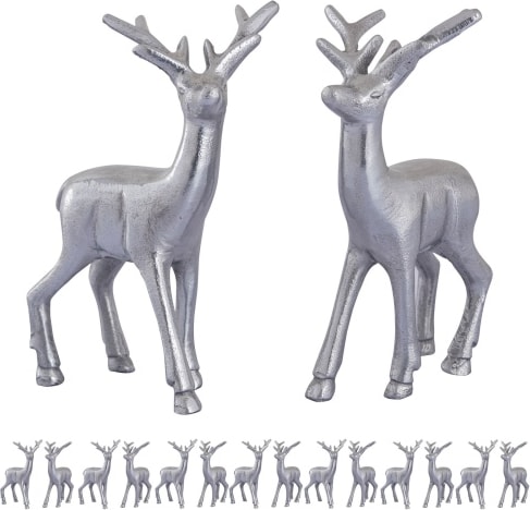 Deko Figur Hirsch VE 8x 2 Stück Tischdekoration Tierfigur Metall Weihnachtsdeko : silber