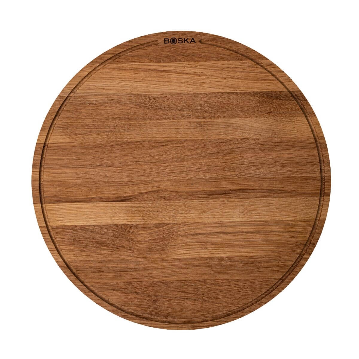 Boska Pizzabrett Friends XL / Pizza Teller / Eichenholz / 40cm / Pizza Blech Rund mit Praktischer Auffangrinne / Auch zum Frühstück, Mittag- und 