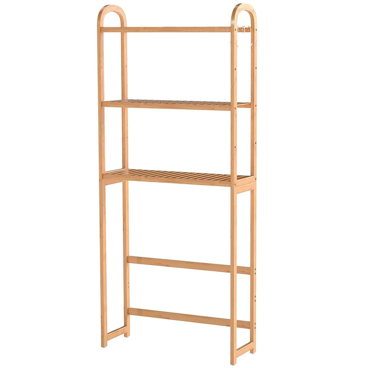 COSTWAY Estante de Baño de Bambú de 3 Niveles, Estante de Baño, Gabinete Superior, Independiente, Mueble de Baño con 3 Ganchos