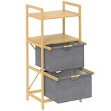 thumbnail of Wäschekorb Bambus Wäscheregal Naturholz 44x34x96 cm mit 2 Stoffkörben 2 Ablagen, Wäschesammler 35 L, herausziehbar und pflegeleicht