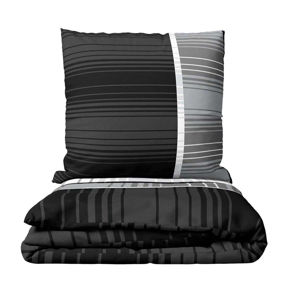 Bettwäsche 135x200 Grau Weiß Gestreift Mikrofaser Set