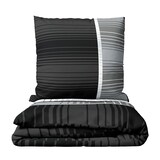 thumbnail of Bettwäsche 135x200 Grau Weiß Gestreift Mikrofaser Set