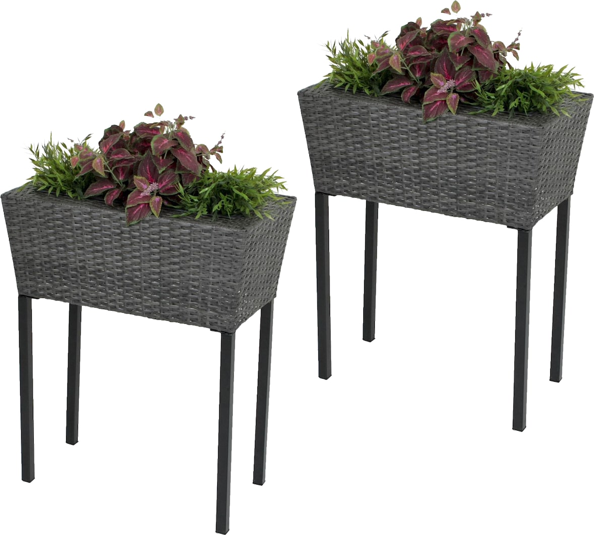 2x Hochbeet Blumentopf Pflanzkübel Blumenkübel Garten Terrasse Rattan Optik