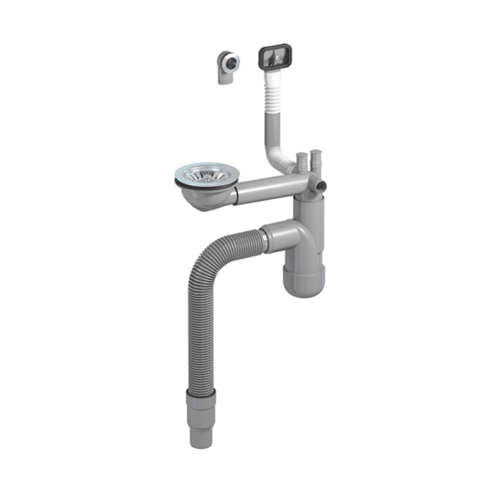 PREVEX Flexloc Siphon, platzsparend, universal, für die Küchenspüle | aus recyceltem Kunststoff und Edelstahl hergestellt