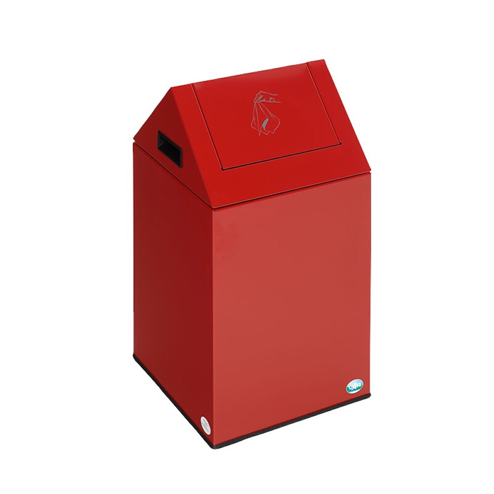 PROREGAL Selbstlöschender Putzwollkasten mit Pendelklappe | HxBxT 60x32x32cm | Stahl | Rot | Mülleimer Müllbehälter