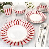 thumbnail of Split rot 18tlg Frühstücksset Porzellan Teller Müslischalen Becher gestreift