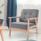 thumbnail of HOMCOM butaca de salón moderno sillón individual tapizado en lino asiento acolchado marco de madera para oficina dormitorio carga 120 kg 65x69x78 cm