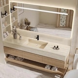 thumbnail of 【YT9865-130K】[Waschbecken ,Wandspiegel ,Wandschrank, Wand-Waschbecken, Waschtisch mit Aufsatzbecken, Spüle mit Armaturenloch 130*55cm