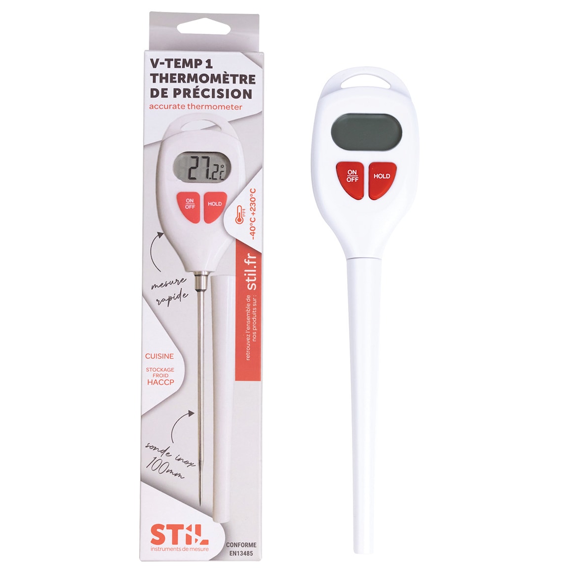 GILAC Thermomètre à sonde en inox étanche 100 mm - contrôles HACCP - Blanc G030321