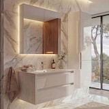 thumbnail of Badezimmerset HWC-B19b, Waschtisch Spiegelschrank Hängeschrank, hochglanz FSC®-zertifiziert ~ weiß
