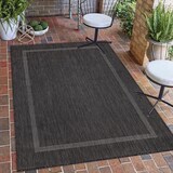 thumbnail of Carpetsale24 In & Outdoor Teppich Wetterfest 160 x 230 cm Schwarz in Einfarbig Bordüre Design für Balkon, Terasse, Küchenteppich
