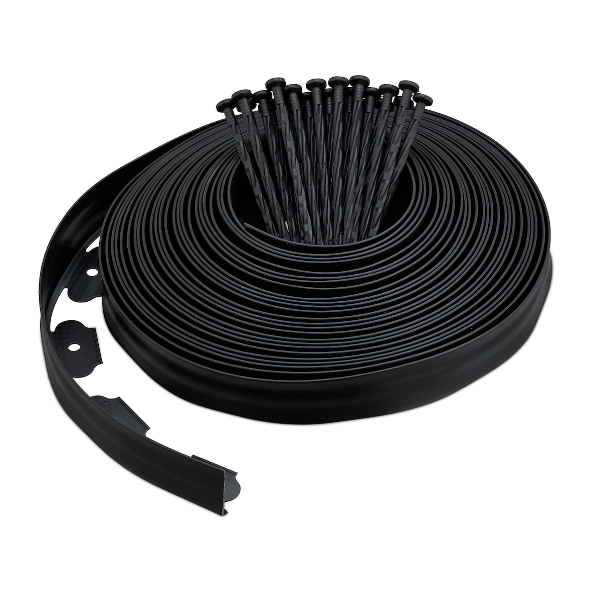 Relaxdays Rasenkante 20 m, H: 5 cm, 60 Erdanker, Beeteinfassung & Wegumrandung, flexibles Rasenband, Kunststoff, schwarz