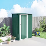 thumbnail of Outsunny caseta de jardín 1,07 m² 142x86x189 cm cobertizo exterior metálico con puerta y orificios de drenaje para almacenamiento de herramientas