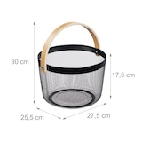 thumbnail of Relaxdays Drahtkorb mit Henkel, rund, Aufbewahrungskorb Metall & Holz, Utensilienkorb Küche, Bad, Wohnzimmer, schwarz