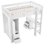 thumbnail of Hochbett 90x200 mit integriertem Schreibtisch, Stauraum und LED-Beleuchtung – Praktisches Design in Weiß mit Kiefernholz und MDF