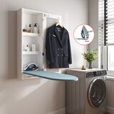 thumbnail of Bügelbrettschrank Wandmontage Spiegel Weiß 94x34x18 cm mit klappbarem Bügelbrett, 2 Fächern, Türhaken, MDF Korpus, platzsparend