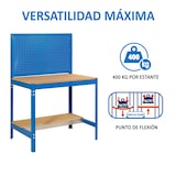 thumbnail of SimonRack Banco de Trabajo Taller, Capacidad Carga 400 kg, 1445x910x610 mm, Panel Perforado, 1 Cajón, Azul/Madera - BT-2