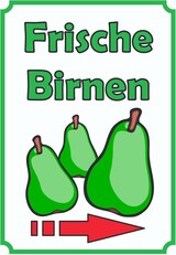 thumbnail of Frische Birnen Schild Hochkant mit Pfeil rechts A4 Rückseite selbstklebend