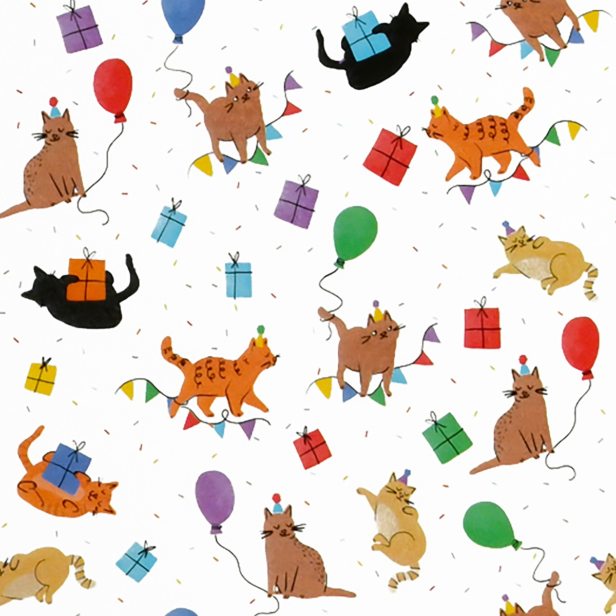 Star Geschenkpapier 70cm 2m Rolle Katzen mit Partyhüten Motiv Geschenk Papier Kindergeburtstag Geburtstag Tiermotiv Geschenkpapierrolle Packpapier 