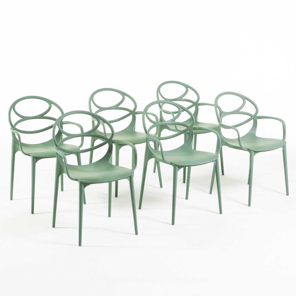 Set 6 Sedie in polipropilene con fibra di vetro, impilabili per esterno e giardino, bar e ristorante, cucina design moderno- Charlotte - Salvia