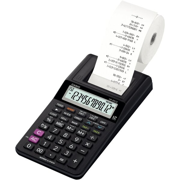 Calculadora compacta para imprimir, negra, pantalla de 12 dígitos, conversión de euros (2 tipos)