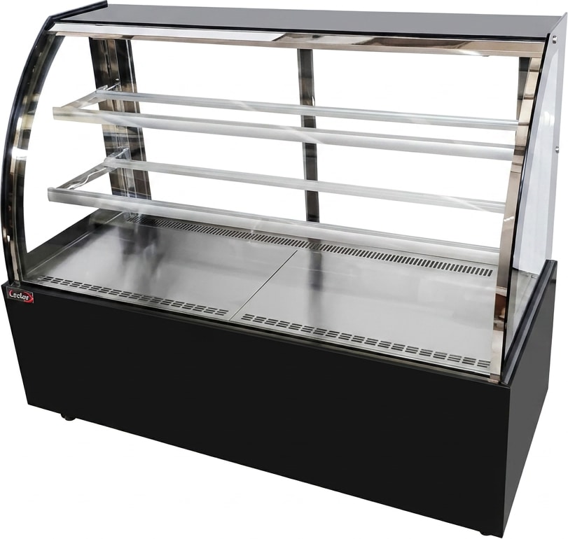 Romux® Kühlvitrine für Konditorei Standgerät 2 Böden Gebogenes Glas Schwarz 800 Liter Umluftkühlung | Professionelle Vitrinen