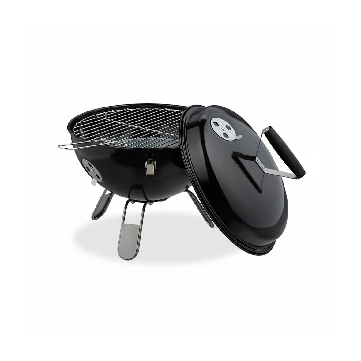 Relaxdays Kugelgrill, tragbar, Ø 37 cm, Picknickgrill für Garten & Park, Holzkohlegrill mit Deckel, Rundgrill, schwarz