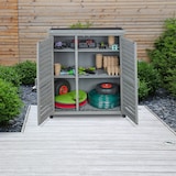 thumbnail of Relaxdays Gartenschrank, 3 Fächer, Flachdach mit Neigung, Doppeltür, HBT: 97 x 86,5 x 47 cm, Werkzeugschrank, Holz, grau