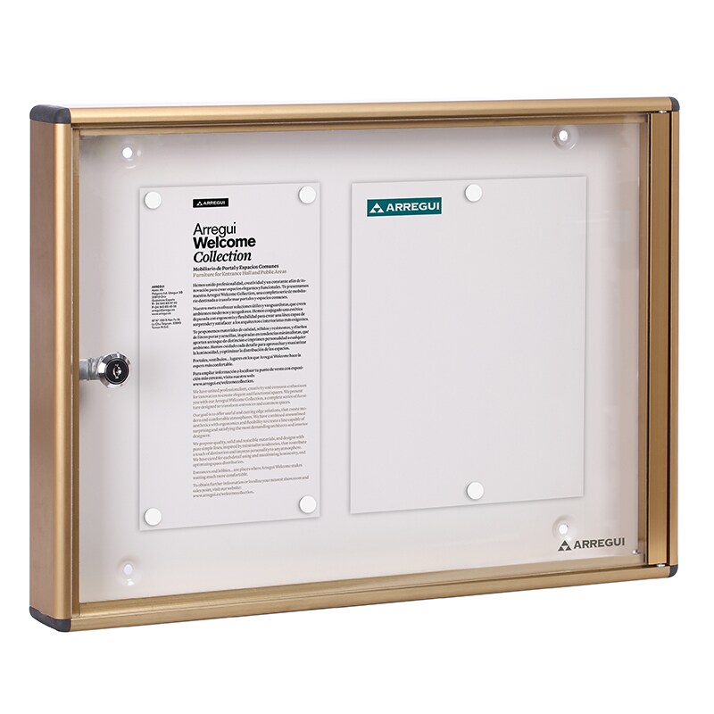 ARREGUI PAN46 Panel de Anuncios de aluminio con capacidad para 2 hojas DIN A4, con cerradura de llave, dorado