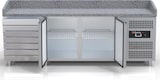 thumbnail of Pizzakühltisch - Pizzatisch mit 2 Türen und 7 Schubladen inkl. Glaskühlaufsatzvitrine für 1/4 GN Behälter - IDEAL graue Granitarbeitsplatte