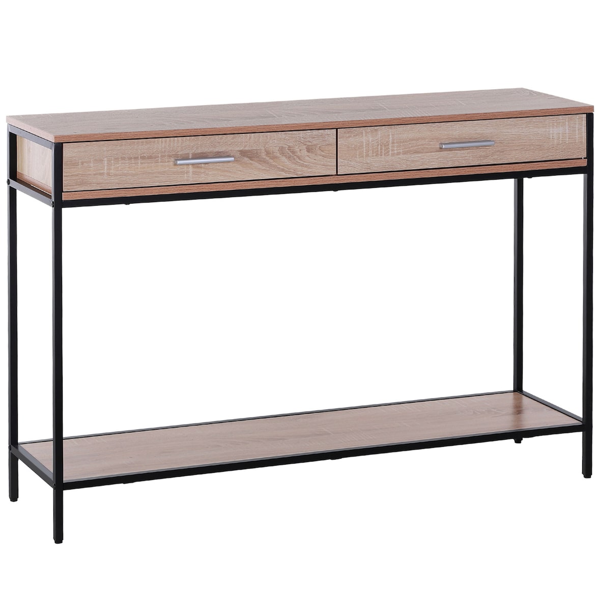 HOMCOM Mesa para Recibidor con 2 Cajones y Estante Inferior 120x30x81,5cm Roble