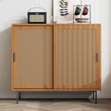 thumbnail of Sideboard Kommode Anrichte 100x37x90 vielseitiger Stauraum mit Rattan-Schiebetüren höhenverstellbaren Ablagen robustes Holzdesign Walnuss