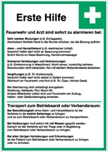 Schild Erste-Hilfe-Tafel, Kunststoff, 297x420 mm