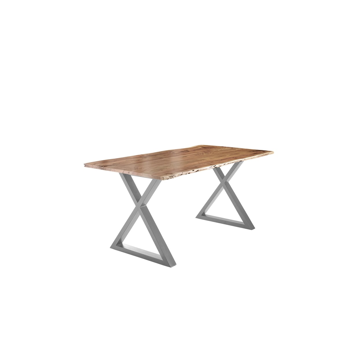 Esstisch Baumkante massiv Akazie natur 160 x 85 silber X-Gestell LUBIN