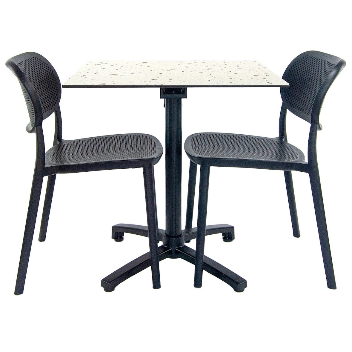 Restootab - Lot de 1 table pliable terrazzo + 2 chaises pour terrasse
