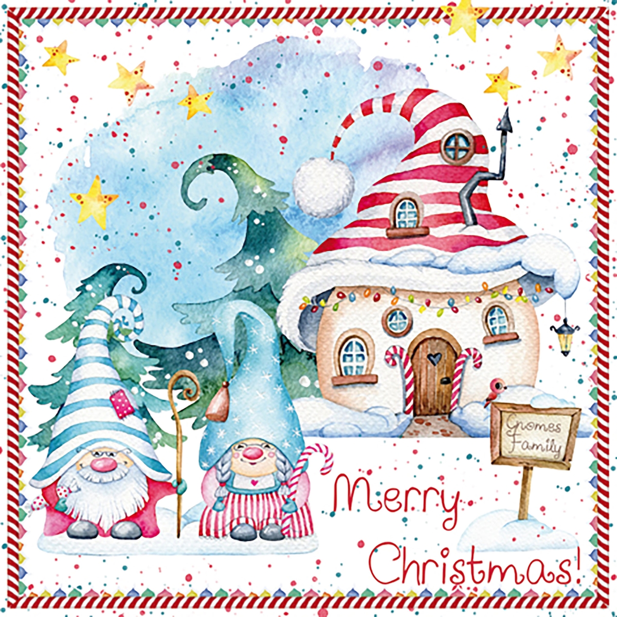 ti-flair 20 Servietten Papier 33x33cm 3-lagig - hochwertige Einweg Papierservietten Weihnachtsservietten Herr und Frau Gnom an Weihnachten 