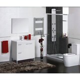 thumbnail of Dmora Unterschrank Lakewood, Badezimmerschrank, Kleiderschrank mit 2 Türen und zWeißchubladen mit Spiegel, 80x45h80 cm, Glänzend Weiß