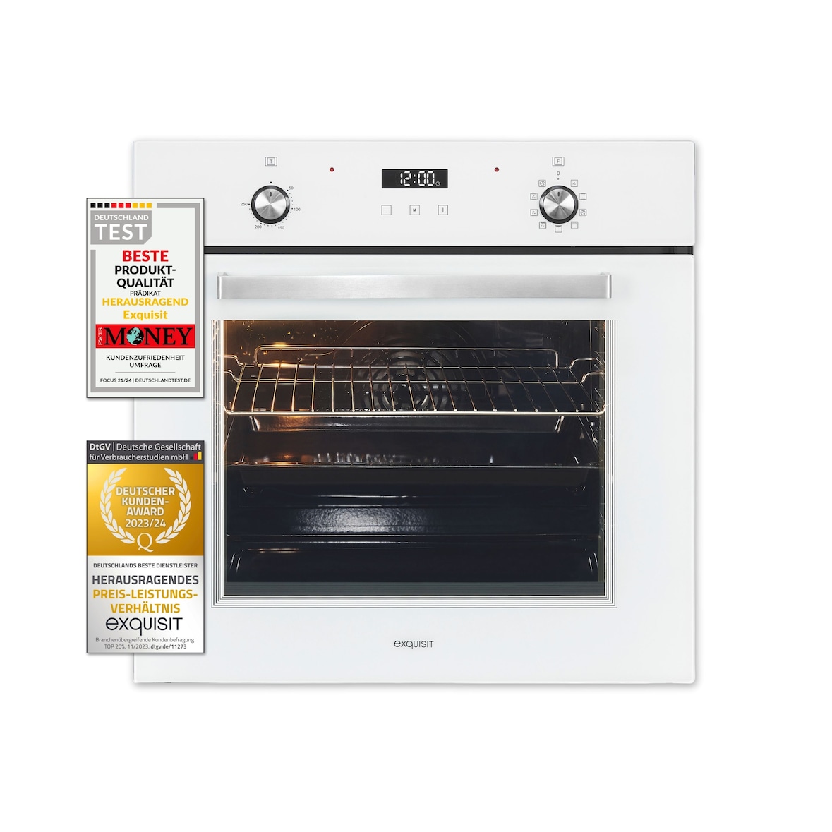 Exquisit Einbaubackofen EBE76-9-H-020 weiss | Energieeffizienzklasse A | 75,6 l Garraum | Einbaubackofen 60 cm