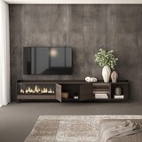 thumbnail of TV-Schrank, Lowboard, 315x61x35 cm, Für TV-Geräte bis zu 80", Elektrokamin XXL, Industriedesign, LED, Dunkler Eiche und Schwarz