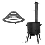 thumbnail of Ø44 Uchag 2mm Stahl Utschak mit Schornstein Adapter-Ringe Utschag Abzugsrohr Campingofen Feuerstelle Feldküche Außenküche Eintopfofen Gulaschkanone