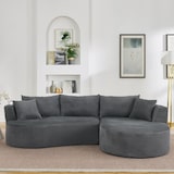thumbnail of 3 Sitzer Sofa Kordstoff Grau 76×264×168 cm mit rechter Chaiselongue, Bogen Design, Getränkehaltern und Kissen, vakuumverpackt