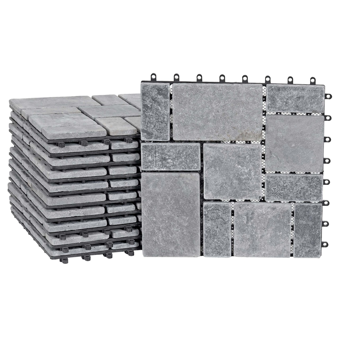 Steentegel HWC-K70, vloertegel insteektegel balkon/terras natuursteen, 11x elk 30x30cm = 1m² ~ donkergrijs